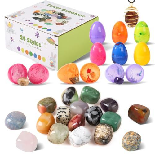 Jinsome Filled Easter Eggs Fillers Stuffers Set, 24 Pack Prefilled Easter Eggs & Gemstones - Perfect for Kids & Teens Easter Egg Hunt, Party Favors, Classroom Prize Supplies | Amazon (US)
