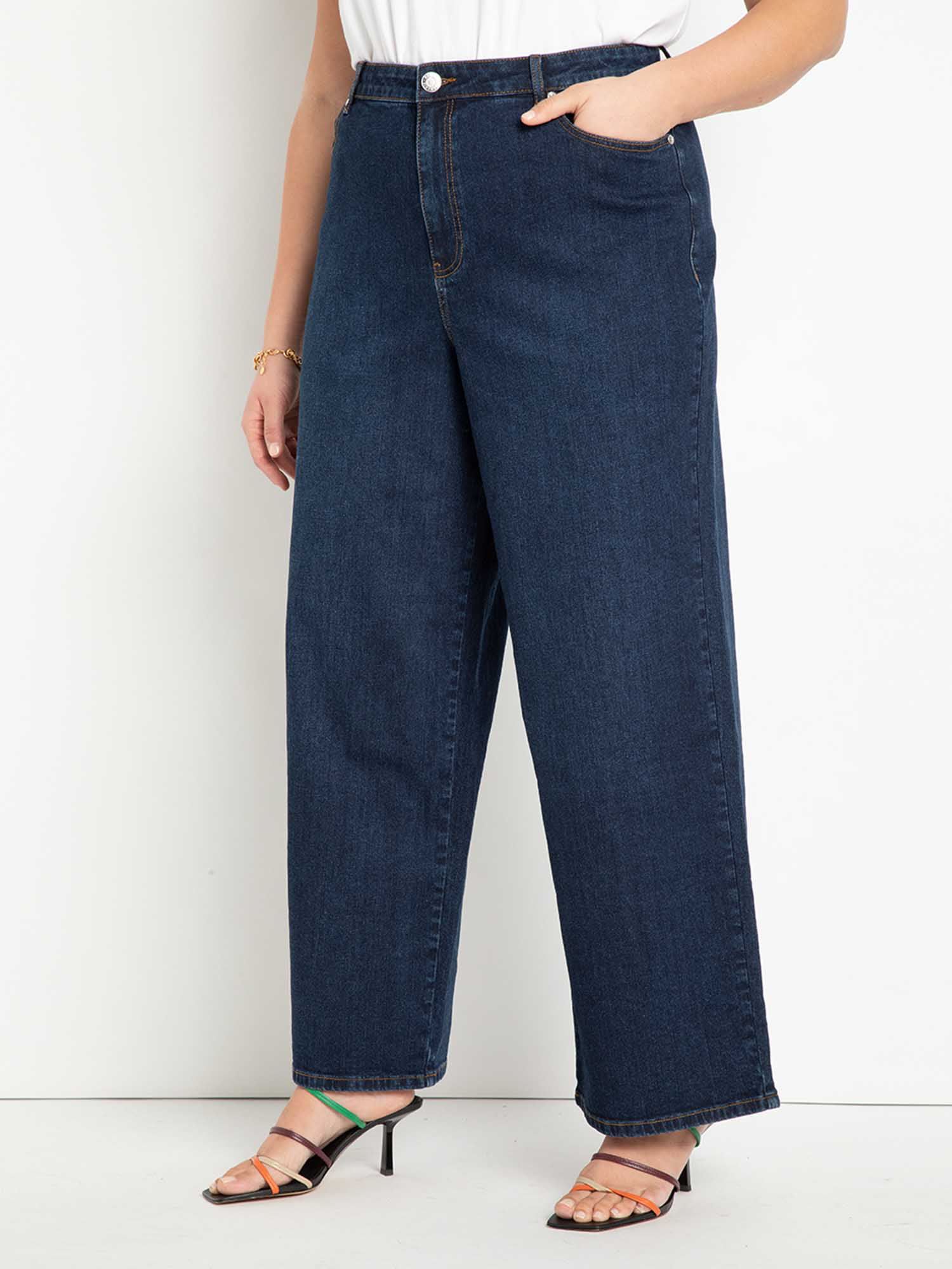 ELOQUII Elements Women's Plus Size Wide Leg Jeans | Walmart (US)
