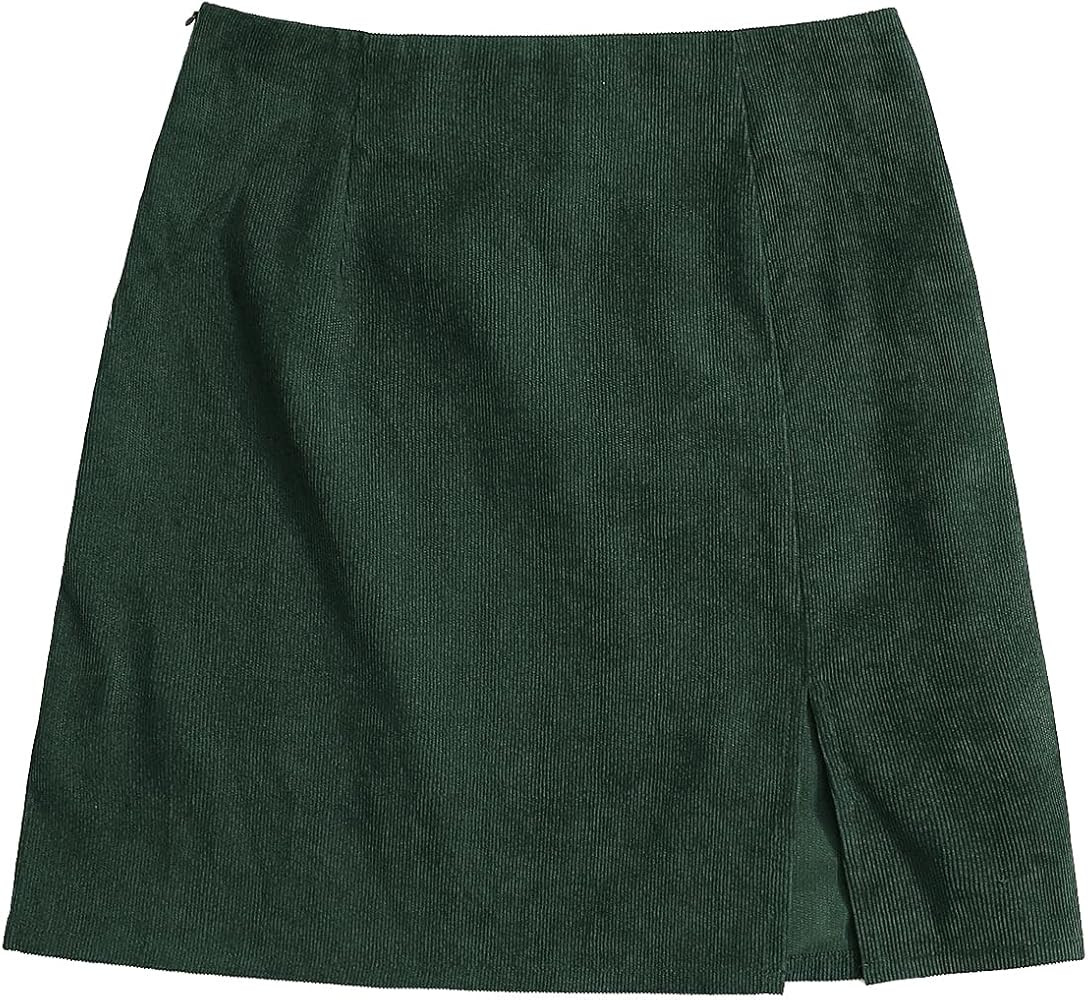 WDIRARA Women's Mid Waist Corduroy A-line Slim fit Button Casual Mini Skirt | Amazon (US)