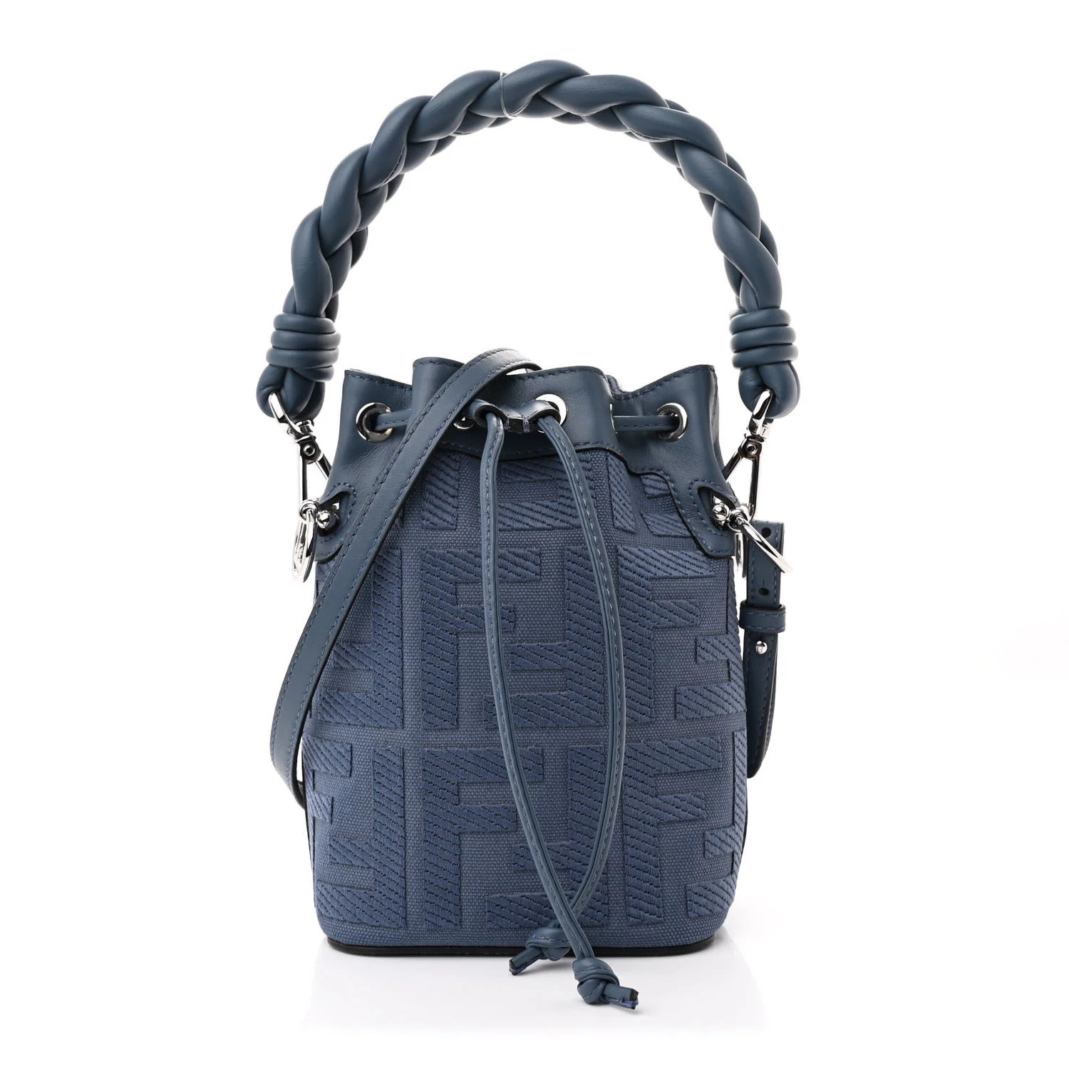 Canvas Vitello Grace F is Fendi FF Embroidered Mini Mon Tresor Bucket Bag Mirto | FASHIONPHILE (US)