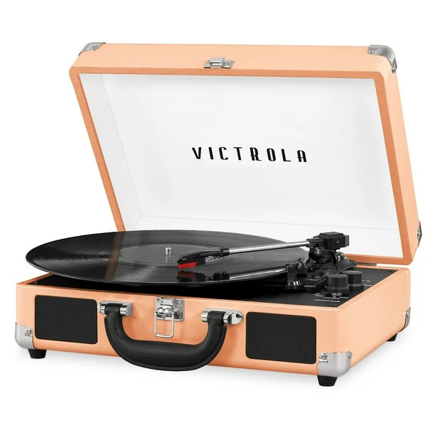 Victrola Bluetooth Suitcase Record Player with 3-speed Turntable - Peach - Walmart.com | Walmart (US)