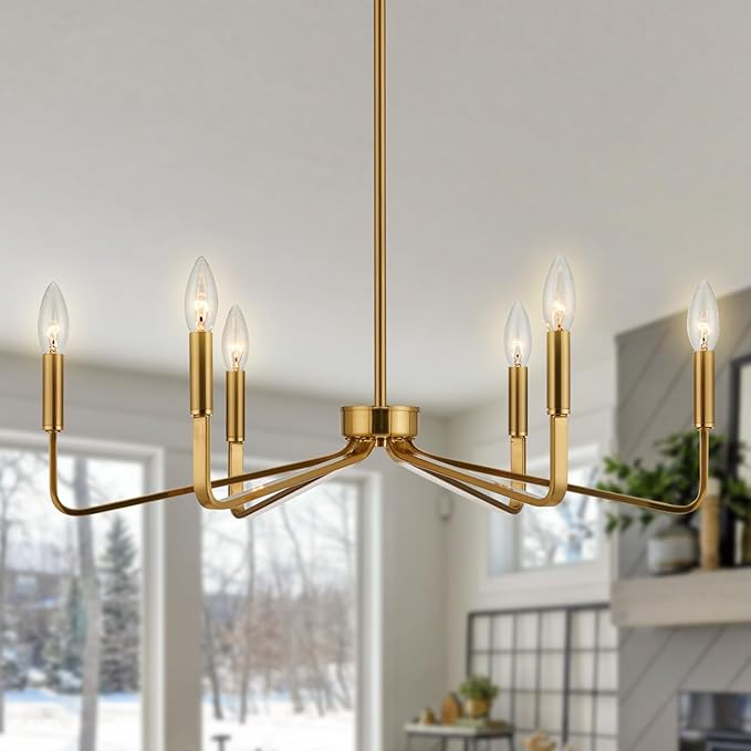 Gold Farmhouse Chandeliers for Dining Room, 6-Light Modern Chandelier Light Fixture, Brushed Bras... | Amazon (US)