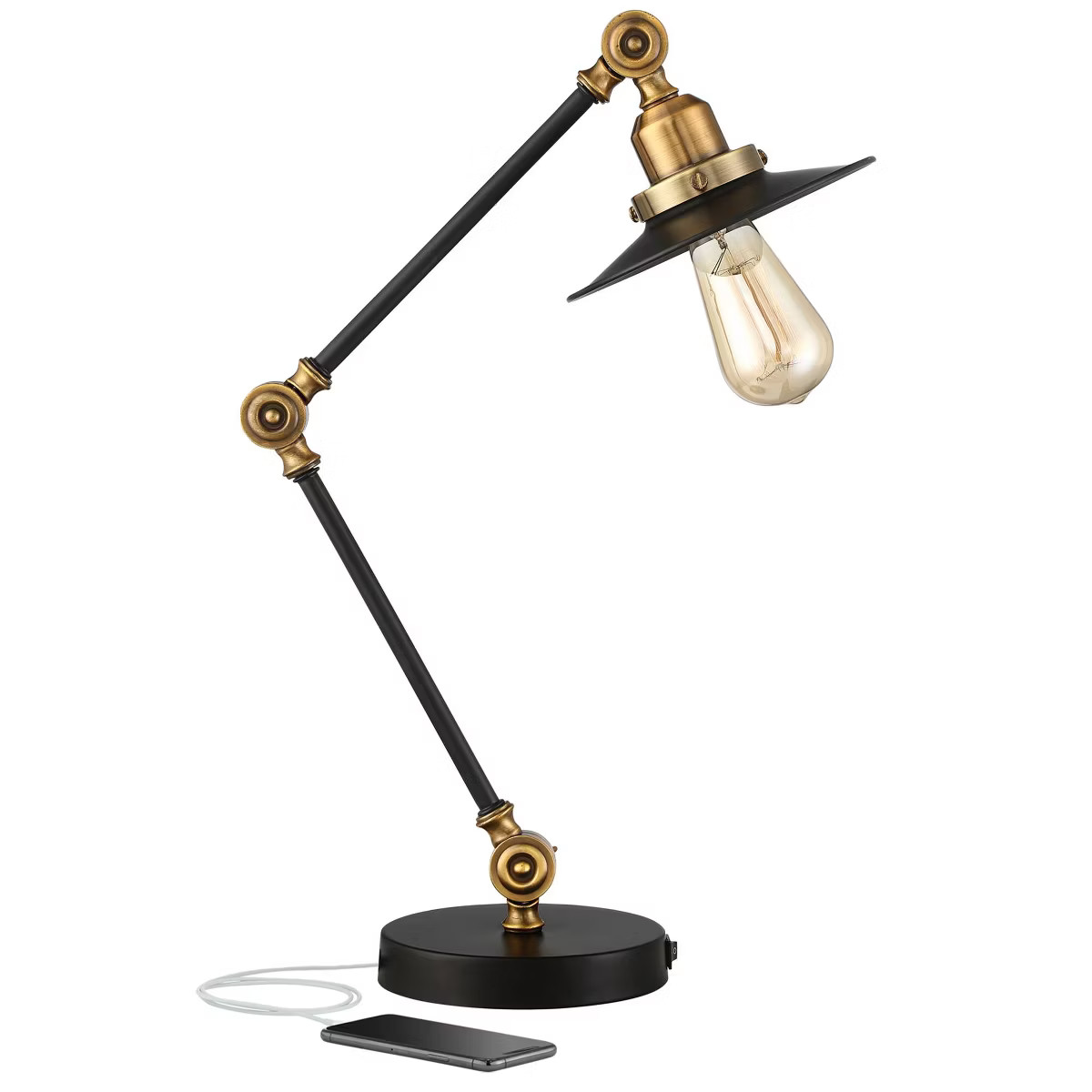 360 Lighting Taurus Industrial Rustic Desk Lamp 20" High Black Gold with USB Charging Port Adjust... | Target