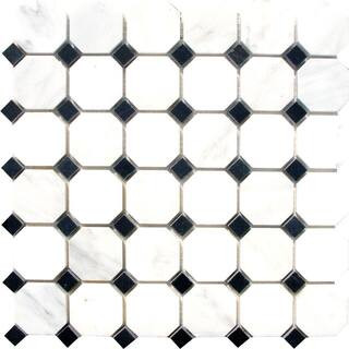 Greecian White Octagon 12 in. x 12 in. x 10 mm Polished Marble Mosaic Tile (10 sq. ft. / case) | The Home Depot