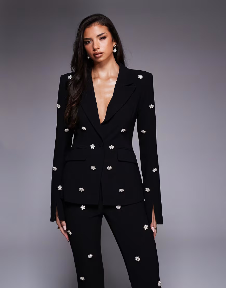 ASOS LUXE co-ord sculpted embellished blazer in black | ASOS (Global)