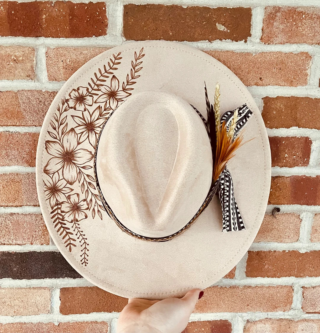 Custom Hand Burned Hat Hand Burned Wide Brim Hat Custom Branded Hat Cactus Burned Hat Western Han... | Etsy (US)