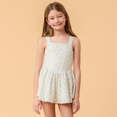 Blogilates Girls' Mommy & Me Princess Bow Back Dress - White Floral Print XL | Target