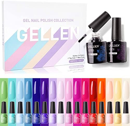 GELLEN Gel Nail Polish Kit, Vibrant Gel Polish Set 16 Colors with Top Base Coats, Trendy Soak Off... | Amazon (US)