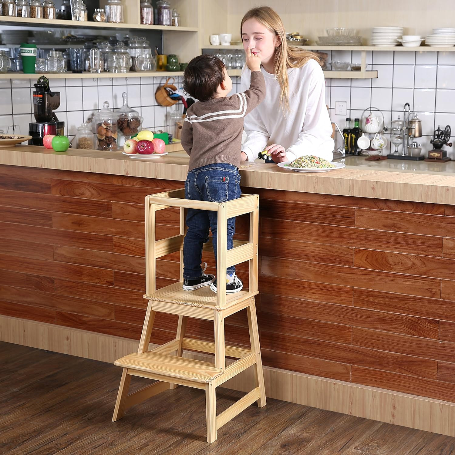 SDADI Kids Kitchen Step Stool with Safety Rail - for Toddlers 18 Months and Older, Natural LT01N | Amazon (US)