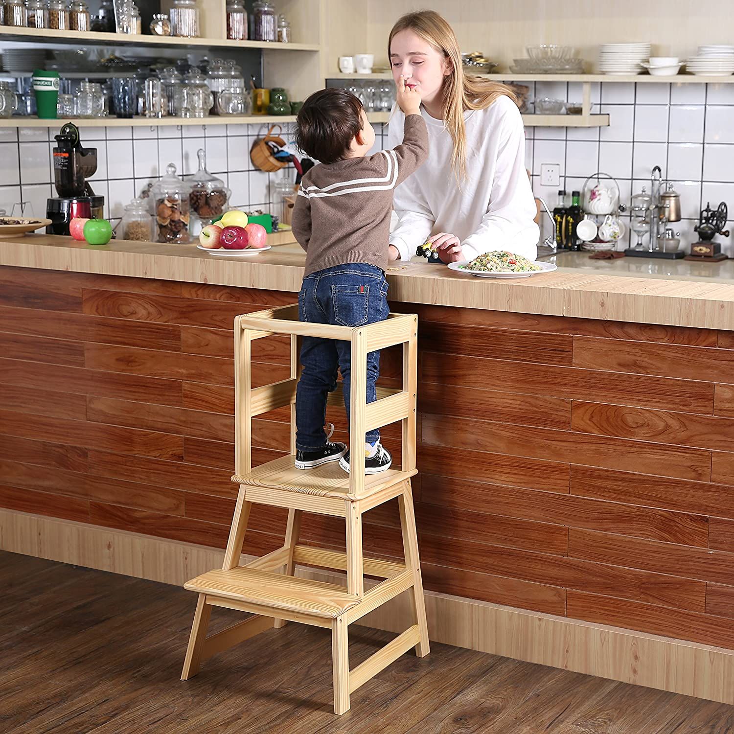SDADI Kids Kitchen Step Stool with Safety Rail - for Toddlers 18 Months and Older, Natural LT01N | Amazon (US)