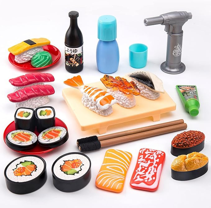 Sushi Slicing Play Food Set, 34Pcs, 3+ Ages LED Light with Color Changing Pretend Food Toys Acces... | Amazon (US)