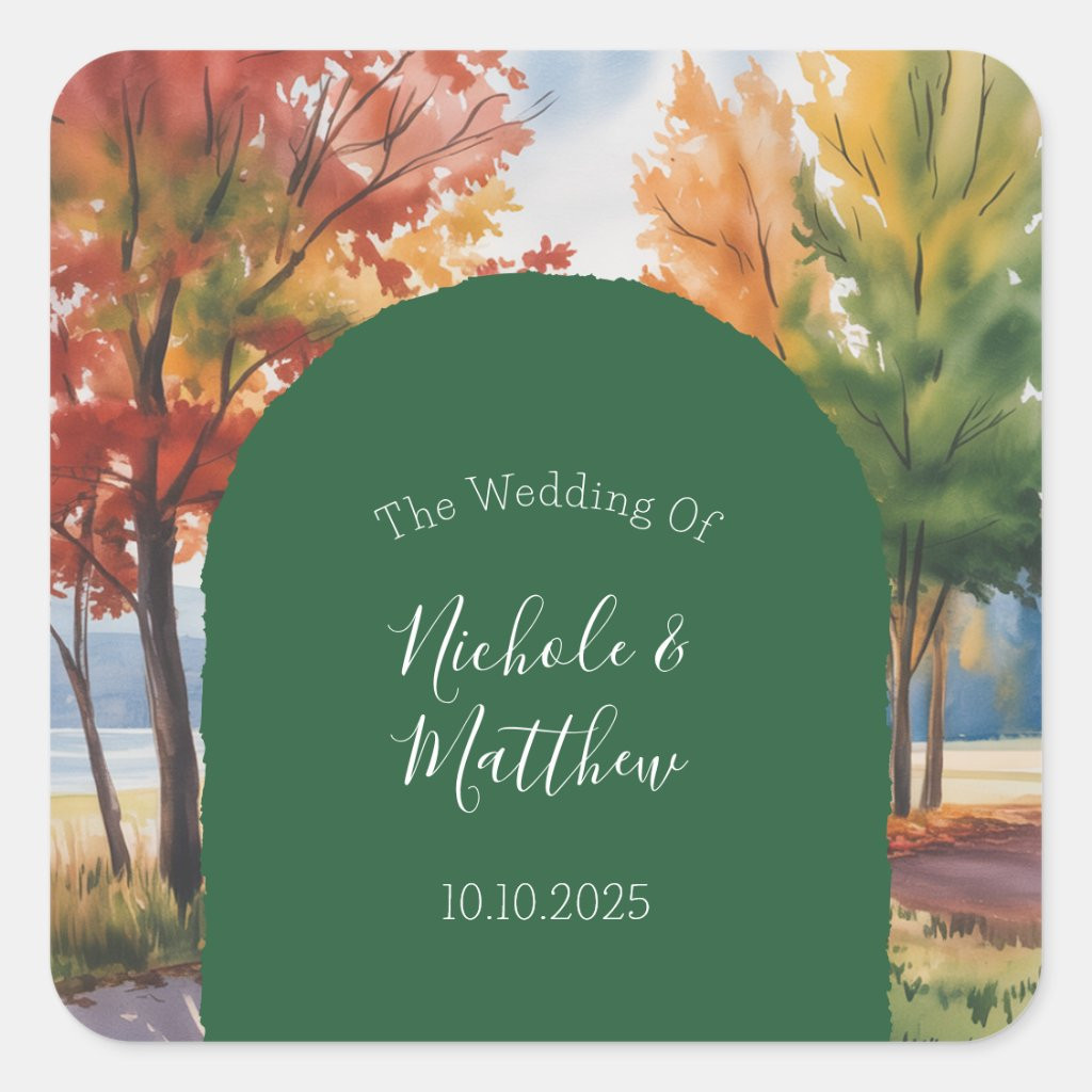 Fall Changing of the Leaves Wedding Square Sticker | Zazzle