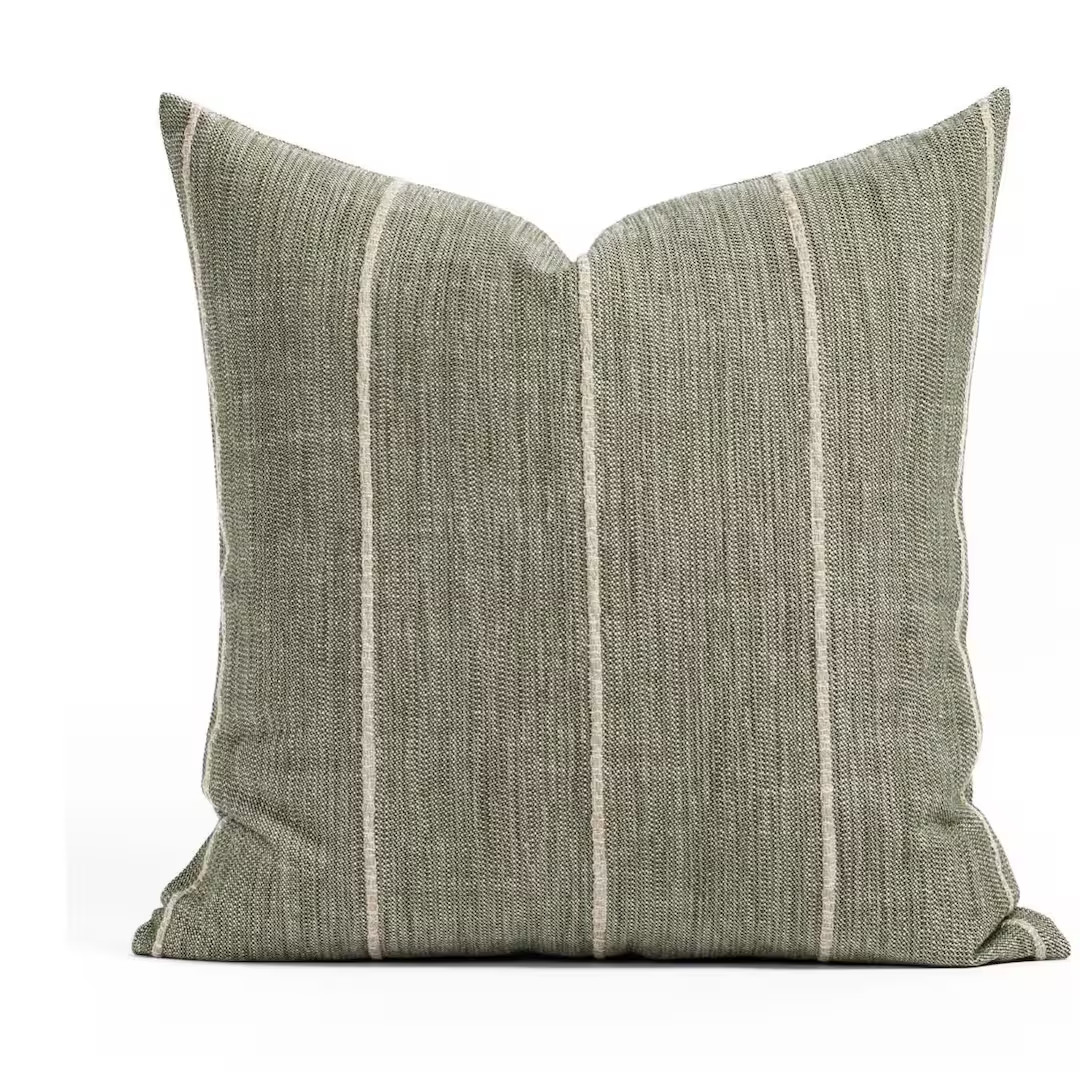 Green Striped Handwoven Pillow Cover: Earthy Modern Home Decor - Etsy | Etsy (US)