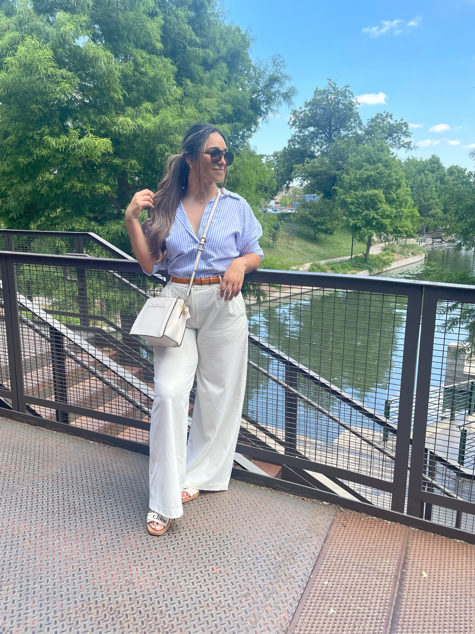 Summer outfit summer elevated outfits quiet luxury outfit Chloe woods sandals wide leg pants striped shirt smart casual style

#LTKFind #LTKSeasonal #LTKstyletip