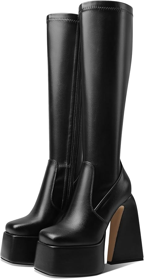 Mattiventon Chunky Heel Platform Boots for Women Stretch Knee High Mid Calf Boots Block High Heel... | Amazon (US)