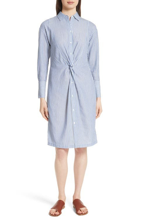 Vince Classic Stripe Twist Cotton Blend Shirtdress | Nordstrom