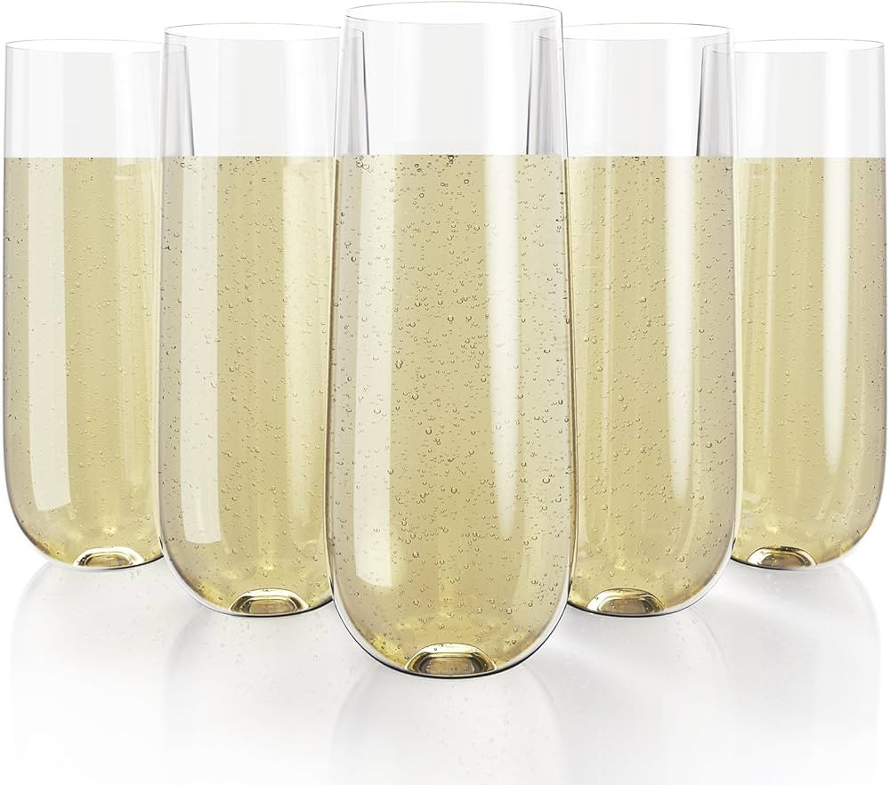 JOLLY CHEF 48 Pack Stemless Plastic Champagne Flutes 9 oz, Crystal Clear Stemless Plastic Toastin... | Amazon (US)