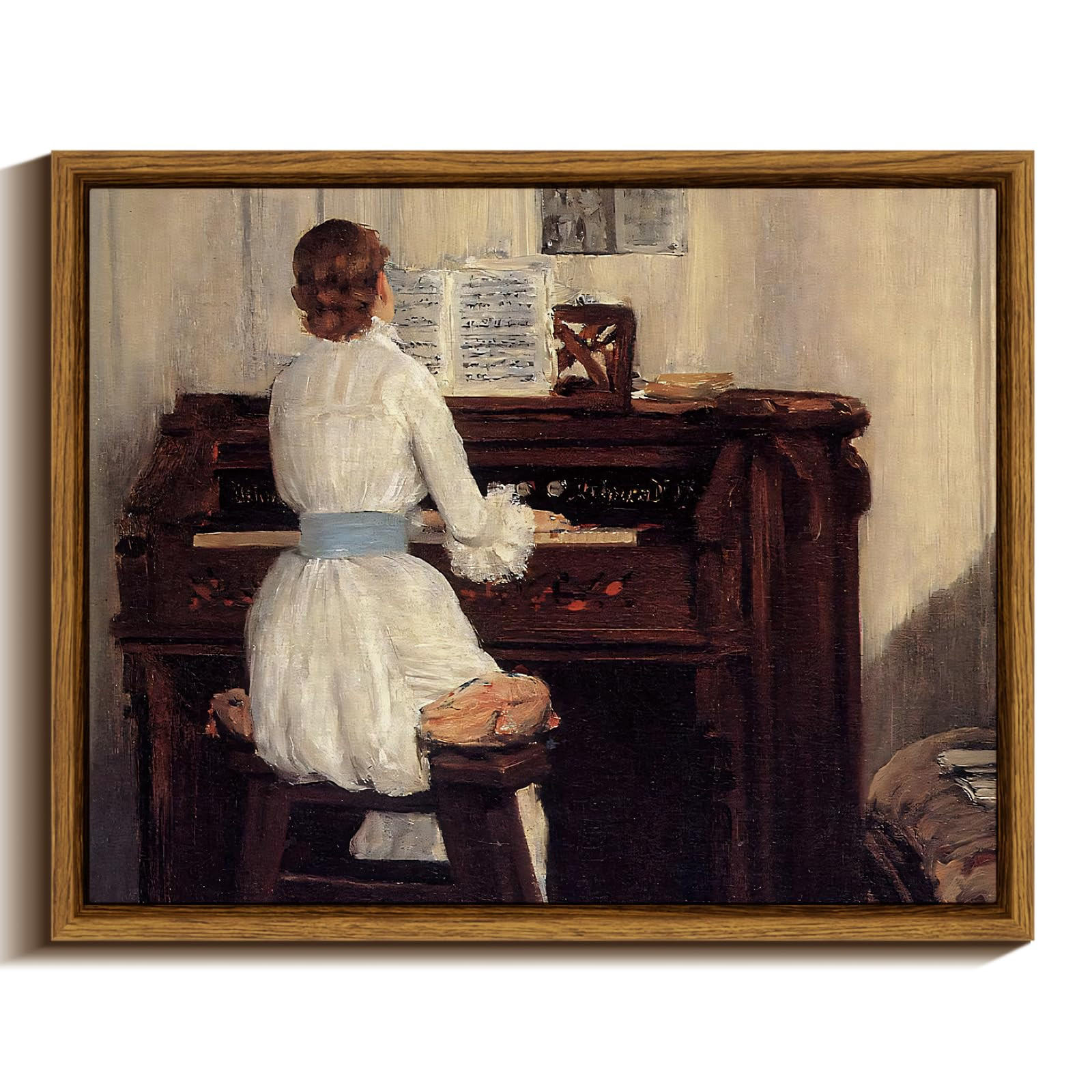 VIYYIEA Framed Wall Art Decor for Living Room,Canvas Vintage Wall Art,Mid Century Lady Playing Piano Classical Painting for Bedroom Bathroom Decor Retro Portrait Christmas Gift,8 x 10 Inch | Amazon (US)