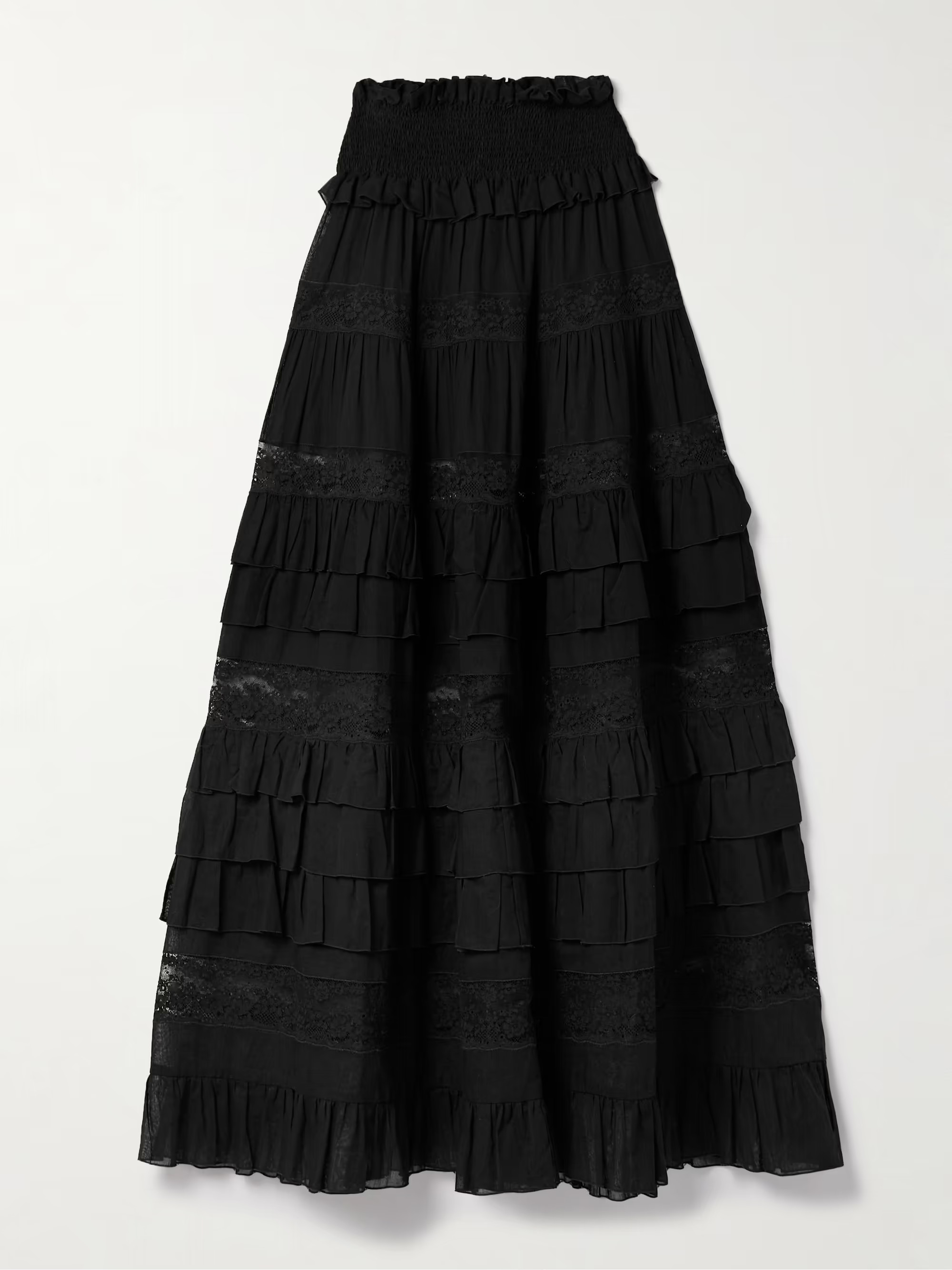 Tina tiered ruffled lace-trimmed cotton-voile maxi skirt | NET-A-PORTER (US)