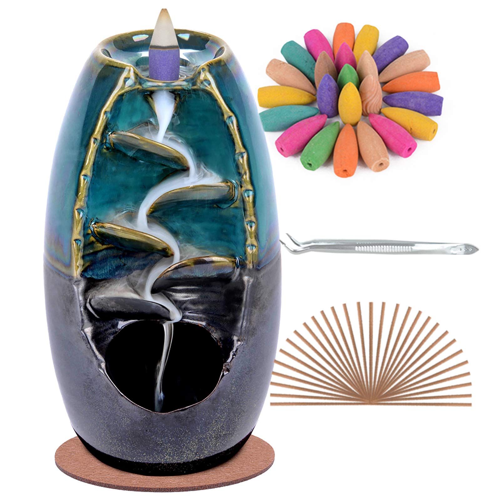 SPACEKEEPER Ceramic Backflow Incense Holder and Burner Waterfall, with 120 Backflow Incense Cones... | Amazon (US)