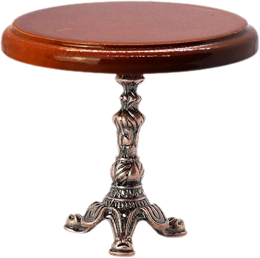LOGOFUN Miniature Wooden Round Table Dollhouse Mini Side Table Model 1:12 Tiny Round Dining Table Model for Dollhouse Furniture Accessoires | Amazon (US)
