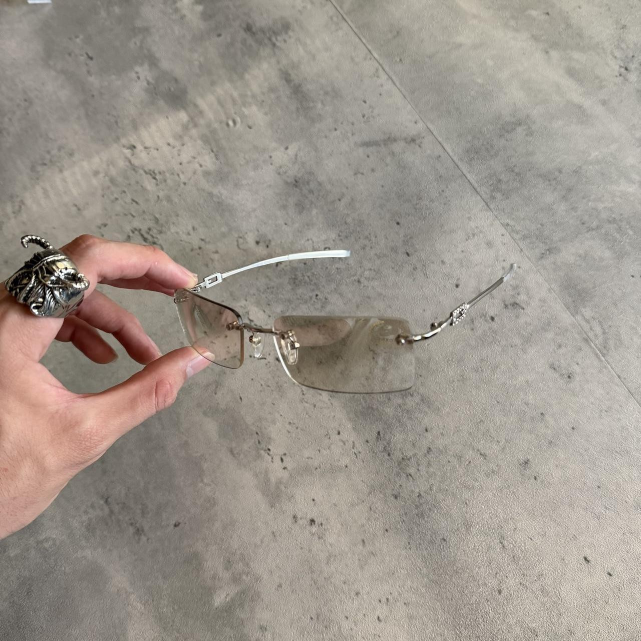vintage late 90s y2k rimless silver tinted glasses... | Depop | Depop US