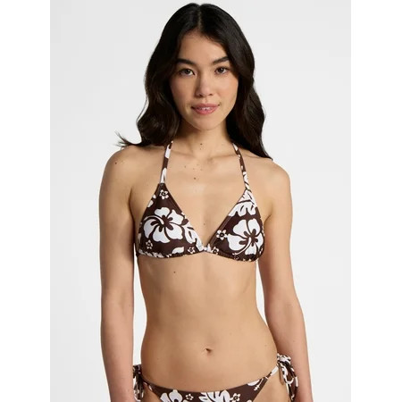 No Boundaries Hibiscus Printed Triangle Bikini Top, Women’s XXS-XXL | Walmart (US)