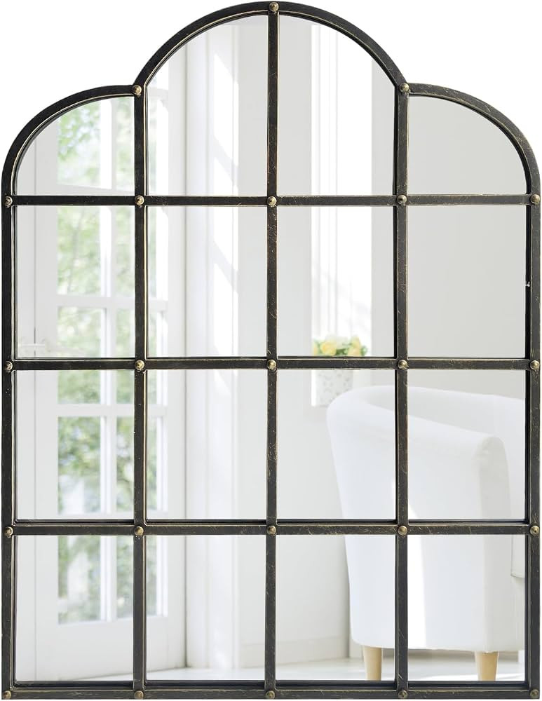 Arched Window Pane Mirror, 35 Inch Grid Wall Mirror, Metal Hanging Farmhouse Arch Mirror for Entr... | Amazon (US)