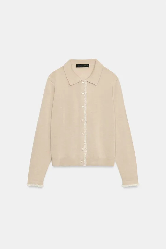 CONTRAST LACE-TRIM CARDIGAN | Zara US