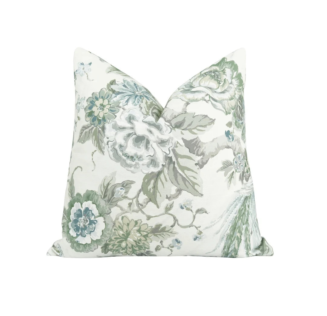18 20 22 Floral and Bird Pillow Cover, DOUBLE SIDED Green Greige Ivory Pillow Case,  Floral Pillo... | Etsy (US)