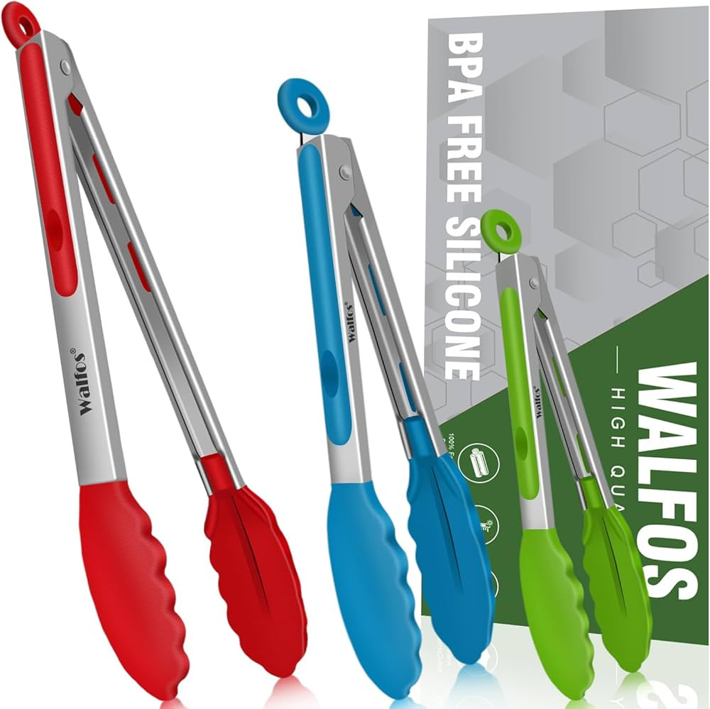 Walfos Silicone Tongs for Cooking - Heat Resistant kitchen tongs for Salad,Cooking, Grilling,Stai... | Amazon (US)