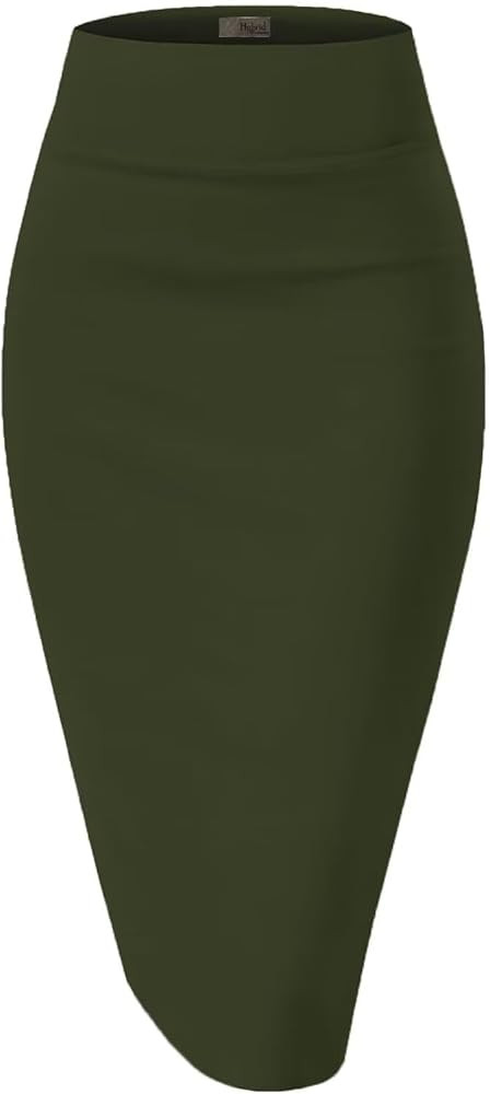 Hybrid & Company Women's Premium Nylon Ponte Stretch High Waist Pencil Suit Skirt Below Knee | Amazon (US)
