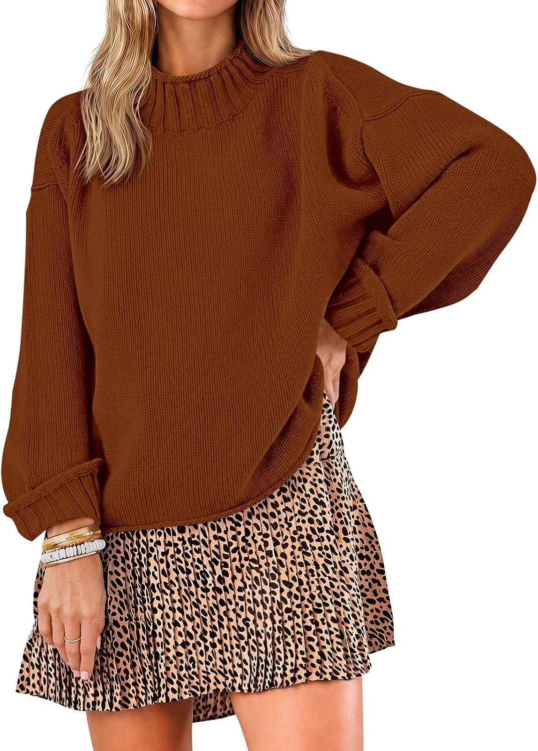 Saodimallsu Womens Oversized Sweaters Mock Neck Chunky Knit Pullover Tops | Amazon (US)