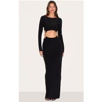 Black Double Slinky Trim Detail Cut Out Maxi Dress | PrettyLittleThing US