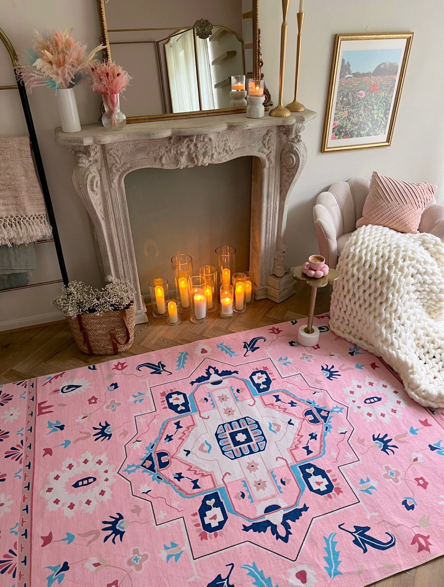 I saw this rug online and was drawn to the pink color and floral details! The best part is it’s washable and with little kids and cats running around the house, that’s something we definitely need!

#ad I’m actually not a big fan of the color blue, but I feel like it works here! The rugs at @rugs_usa are always so reasonably priced so it’s one of my favorite places to find rugs, especially when I’m trying to decorate multiple rooms! 

 #WashablesbyRugsUSA #RugsUSA #cozyhome #beforeandafter #bedroomdecor #livingroomdecor #bedroominspo 

#LTKhome