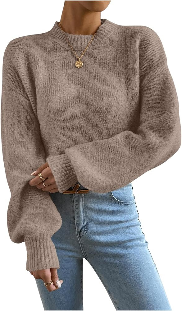 SOLY HUX Women's Casual Fall Sweaters Drop Shoulder Long Sleeve Mock Neck Pullover Tops | Amazon (US)
