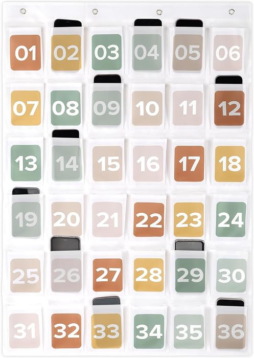Premium Cell Phone Holder for Classroom - Durable Pocket Chart with 36 Numbered Slots & Hooks - T... | Amazon (US)