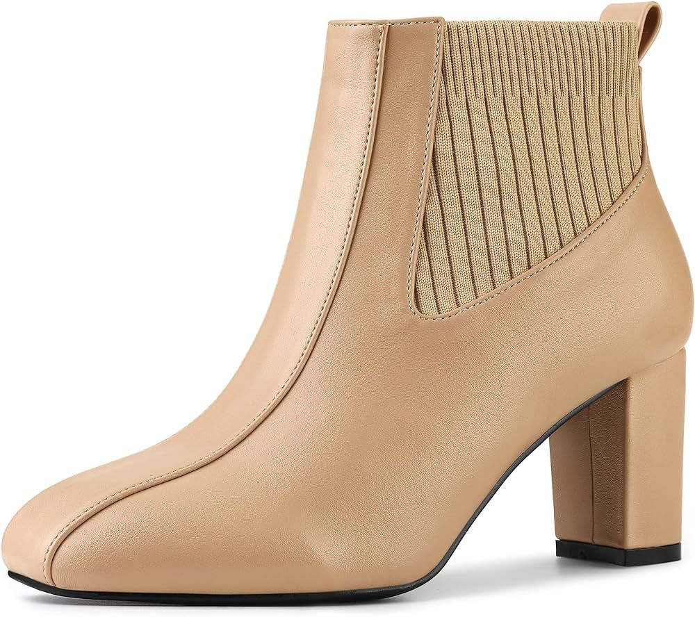 Allegra K Women's Square Toe Block Heels Chelsea Boots | Amazon (US)