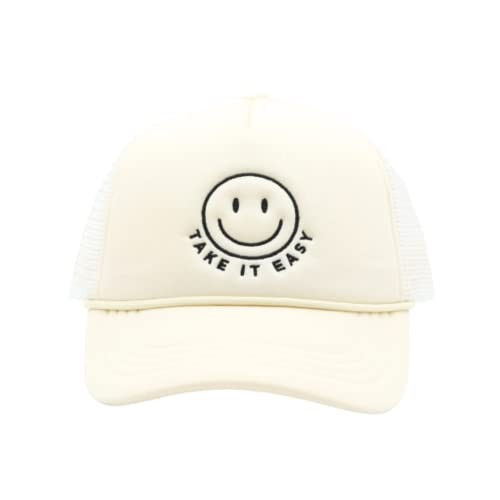 Happy Trucker - Womens Minimal Snap Back Baseball Hat Sun Cap Mesh Back Smiley Face (Take it Easy) | Amazon (US)