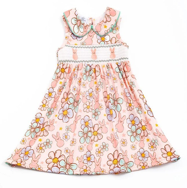 NEW Boutique Peeps Easter Bunny Rabbit Girls Smocked Embroidered Floral Dress | eBay US