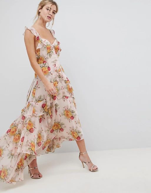 ASOS DESIGN ruffle maxi dress in rose floral print | ASOS US