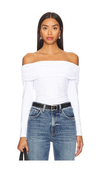 Off The Shoulder Gathered Long Sleeve Top in Sugar | Revolve Clothing (Global)