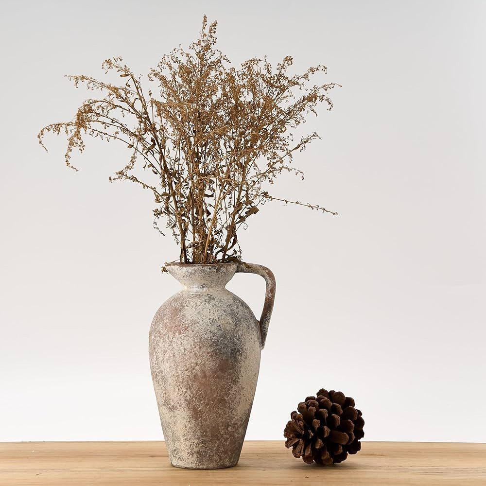 Ceramic Rustic Farmhouse Vase,9.25 inch Terracotta Vase with Handle,Neutral Tall Clay Vases Decor... | Amazon (US)