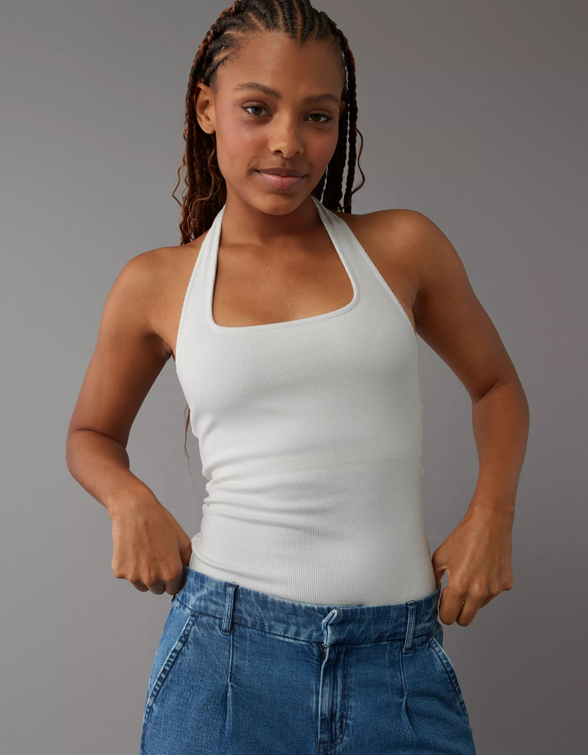 AE Square-Neck Main Squeeze Halter Bodysuit | American Eagle Outfitters (US & CA)