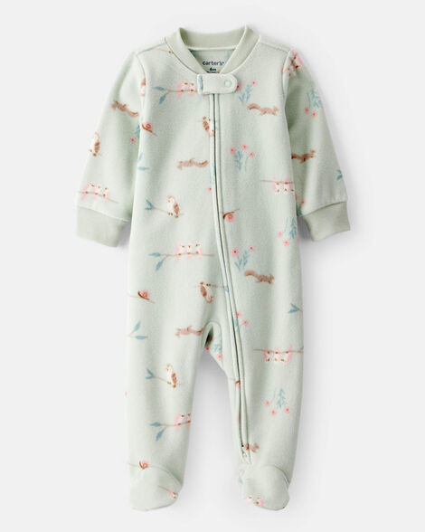 Baby Girl Squirrel Print Loose Fit Long-Sleeve Sleep & Play Pajamas - Green | Carter's Inc