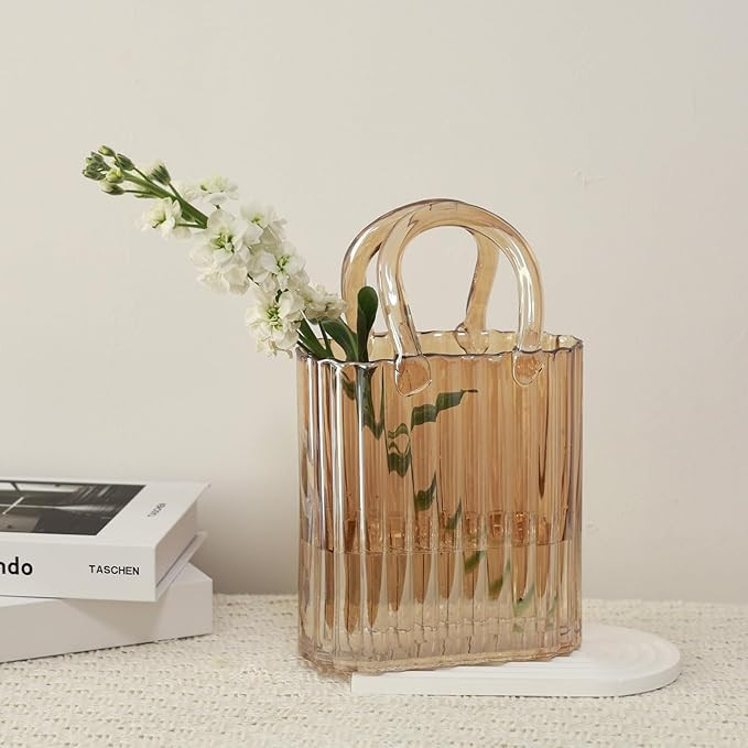 10.8" Modern vase, Transparent Blue Glass Striped Handbag vase, Home Decoration. Elegant Handbag,... | Amazon (US)
