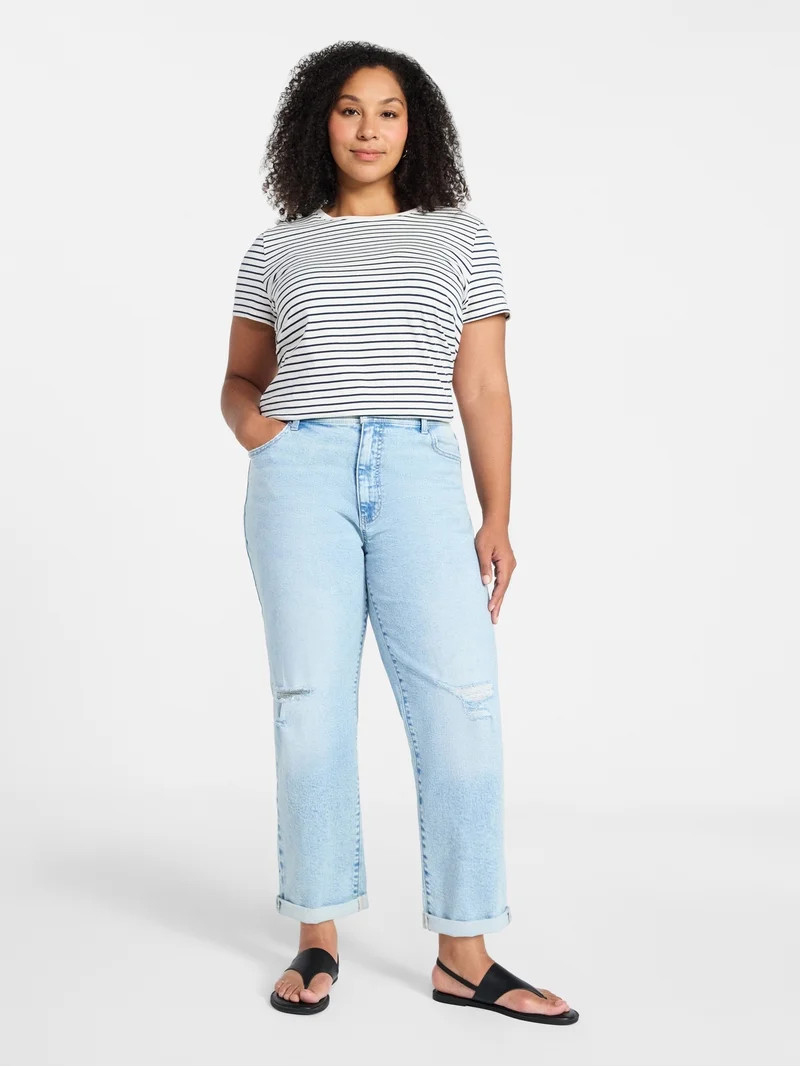 Time and Tru Women's Relaxed Boyfriend Jeans, 26" Inseam, Sizes 0-22 | Walmart (US)