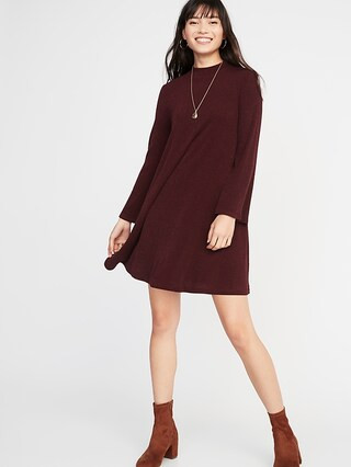 Mock-Neck Rib-Knit Swing Dress for Women | Old Navy US