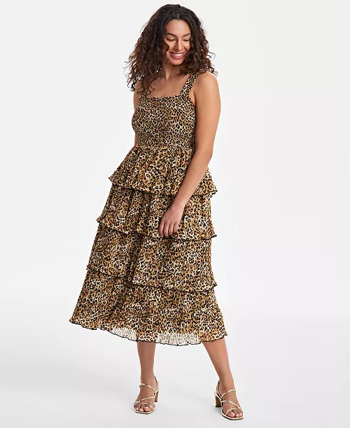On 34th Women's Printed Smocked Ruffle-Tiered Midi Dress, Exclusively at Macy's - Macy's | Macy's
