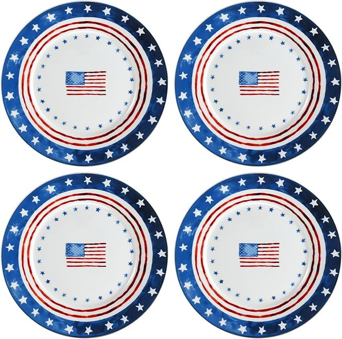 Jinei 4 Pcs 10 Inch 4th of July China Plates Patriotic American Flag Independence Day Ceramic Fla... | Amazon (US)